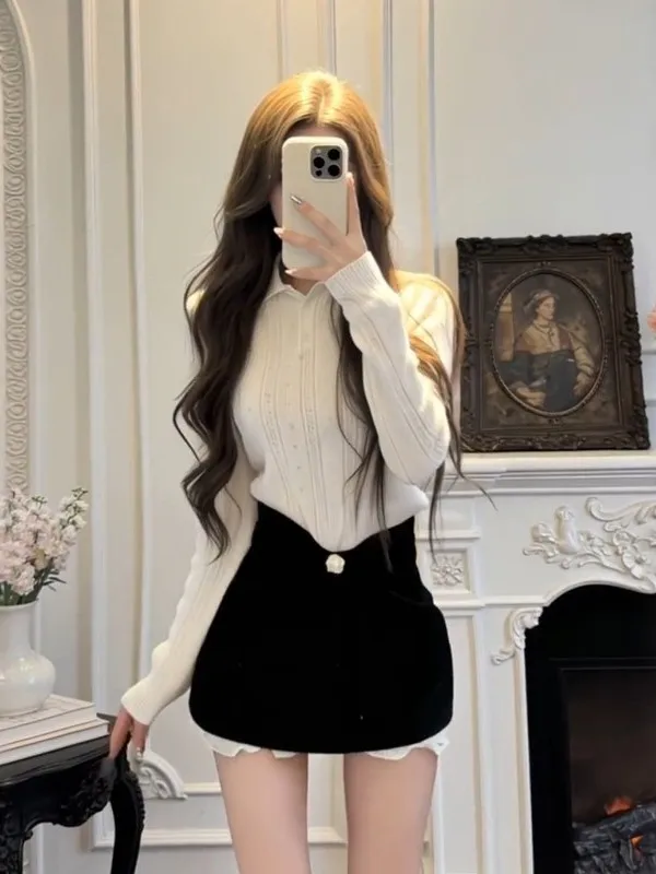 

Комплект из вязаного свитера с длинным рукавом и юбки: женский весенний модный комплект для стройности и элегантности