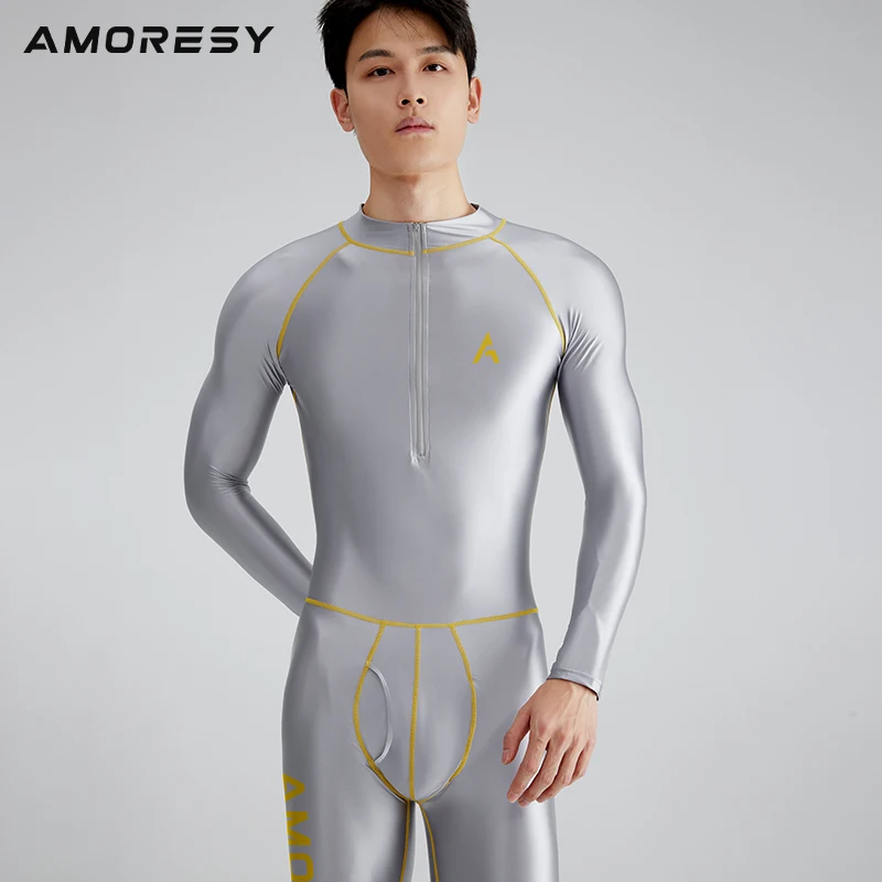 AMORESY Apollo Series Front Zipper Long Sleeve Sports Fitness Yoga Glossy Multi functional Bodysuit