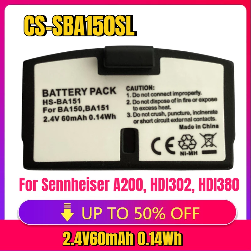 

Battery BA150, BA151 for Sennheiser A200, HDI302, HDI380,HDI490,IS 150,IS 300,IS 380, R150, RI 150,RI 250 ,RI250S