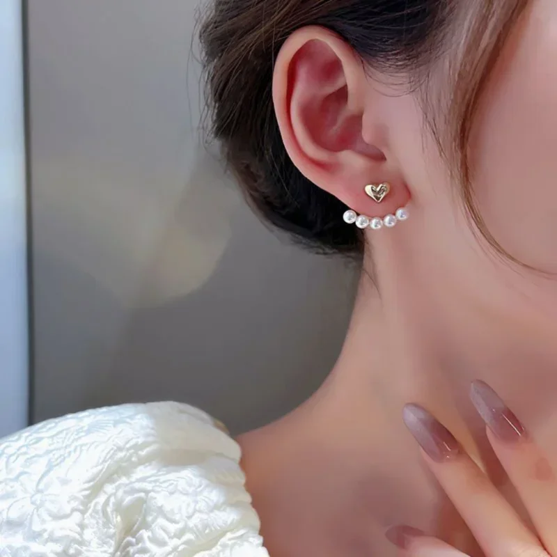 New 2024 Korean Fashion Heart Pearl Dangle Earrings for Women Luxury Wedding Jewelry Accessories for Women Gift Pendientes Mujer