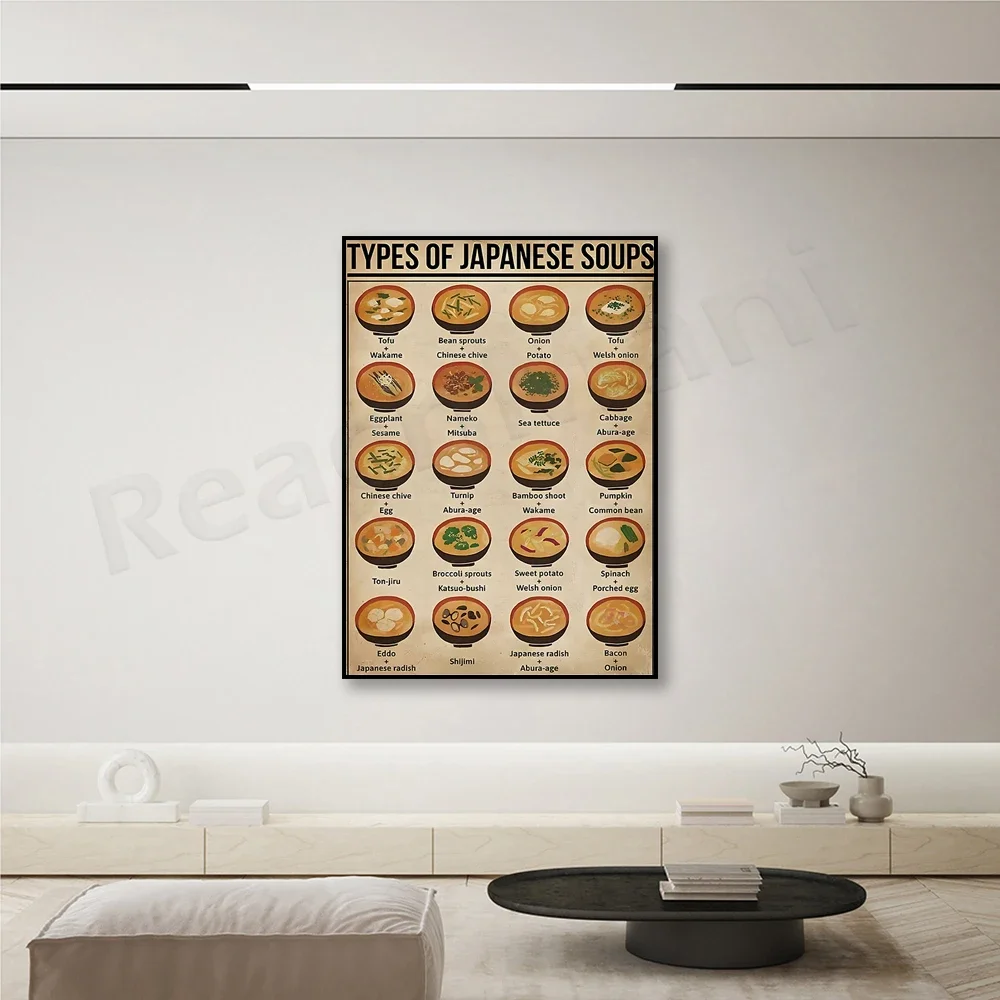 Japanese soup-themed printed food art posters, Japanese food-themed home and kitchen decorations.