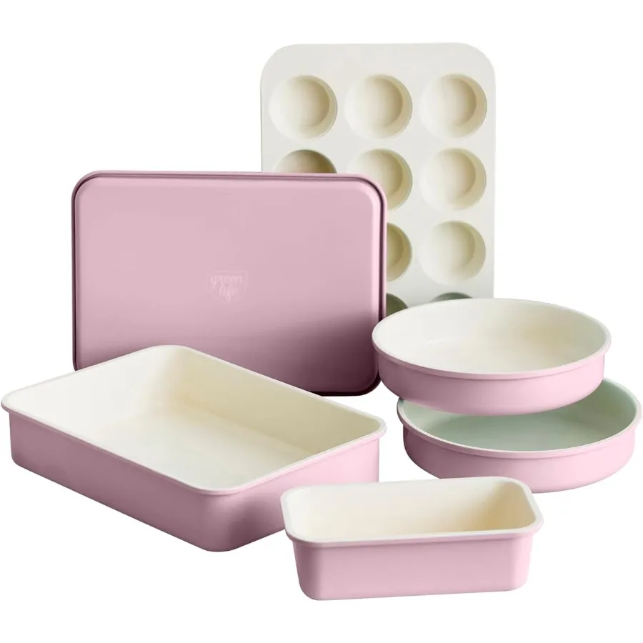 

6 Piece Nonstick Bakeware Set, Non-Toxic PFAS-Free Ceramic Oven Pans, Dishwasher & Oven Safe to 450°F, Easy Release Baking Sheet