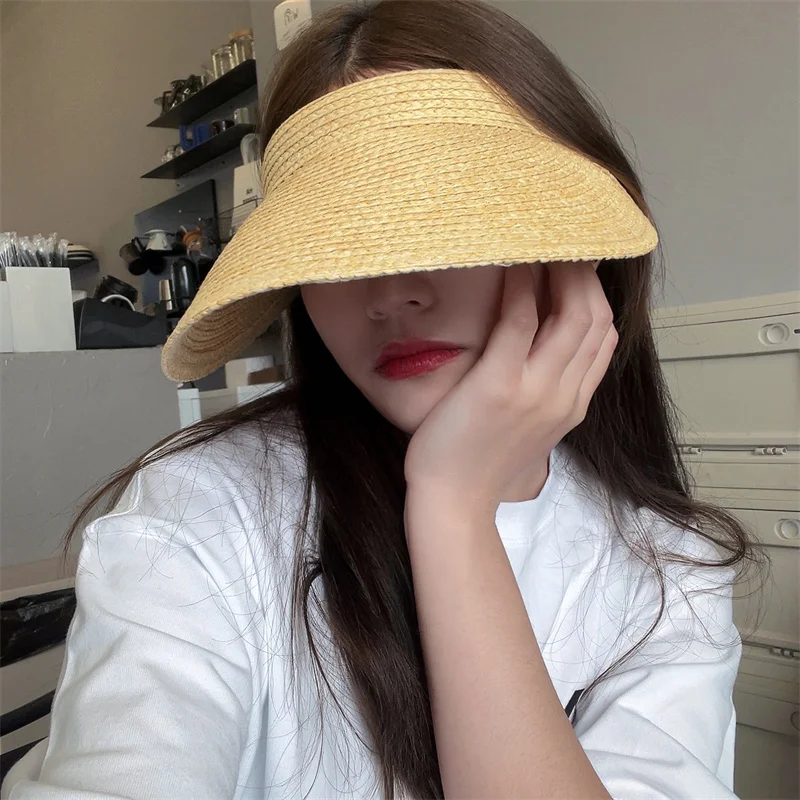 New Korean Version Summer Eaves Empty Top Sun Hat Raffia Headband Type Versatile Casual Roofless Beach Women\'s Straw Cap Gorras