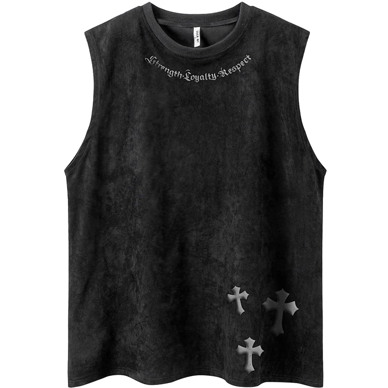 

Sports vest men's women's same sleeveless T-shirt solid color geometric pattern printed top original street American retro trend