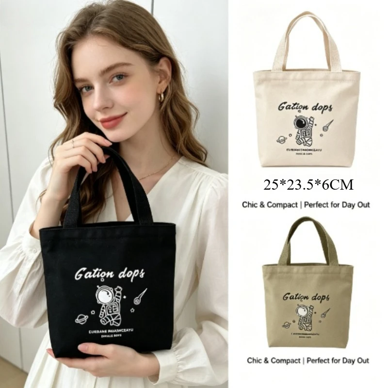 Ins Style Sweet Mini Canvas Hand Tote Bag for Women, Cute Portable Cloth Handheld Purse for Work, Outdoor & Mommy Daily Use