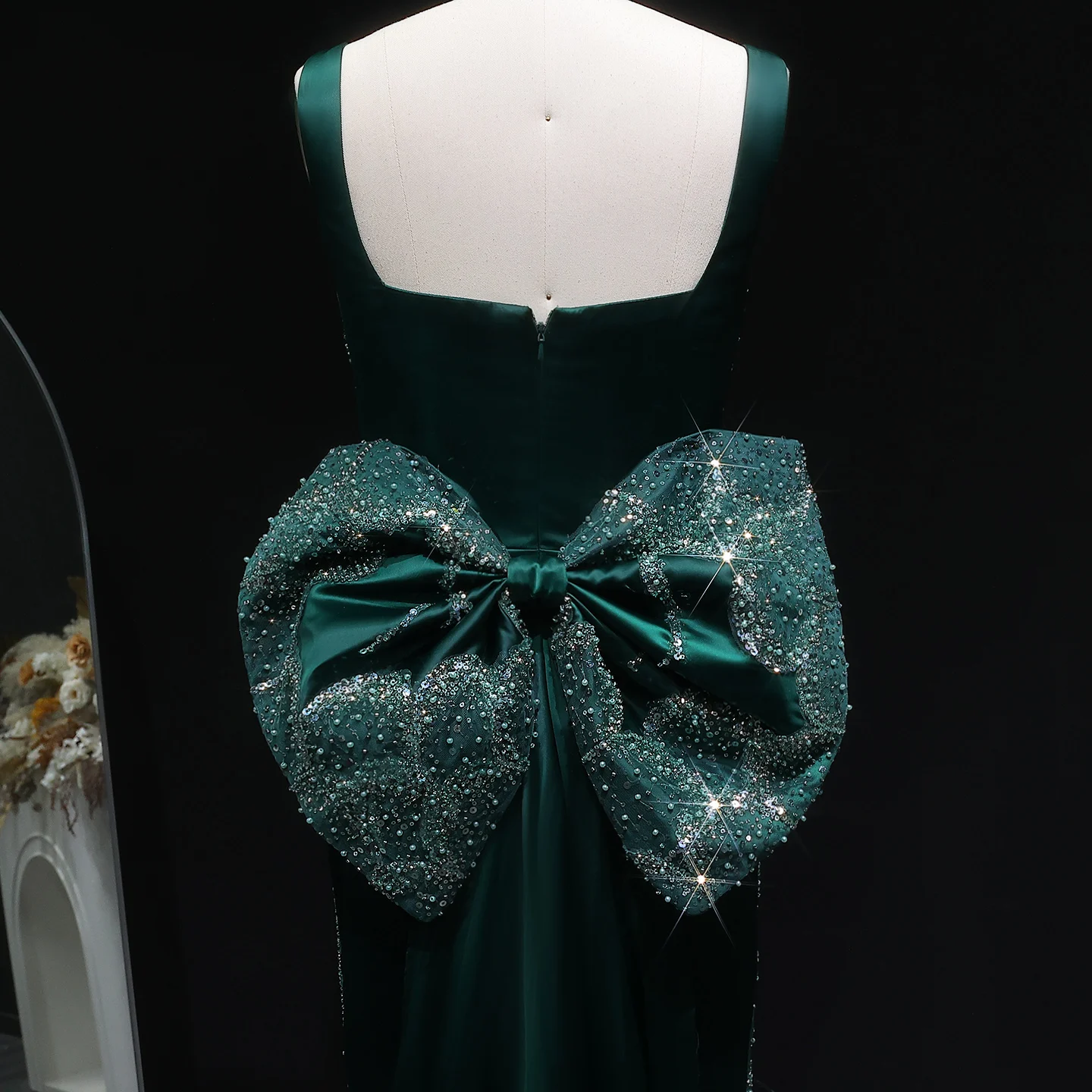 Sharon Said Luxuriöses Smaragdgrünes Meerjungfrauenkleid mit Schleife und Paillettenverzierung für Damen, Hochzeit, Party, Ballkleid SS648 Maßanfertigung – Detail 14