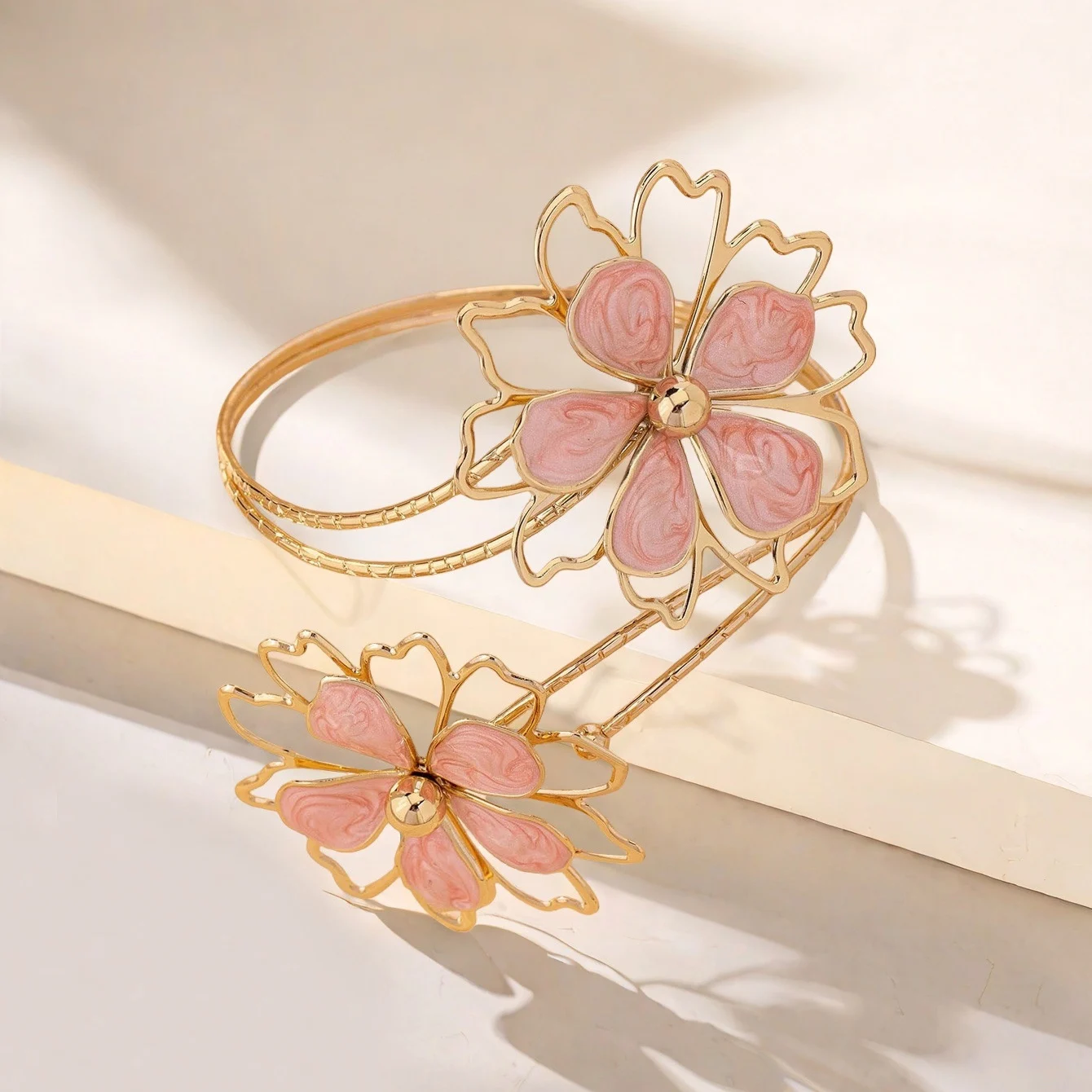 2025 New Multi-Colored Hollow Flower Open Cuff Armband for Women Trendy Spiral Geometric Metal Arm Bracelet Fashion Jewelry Gift