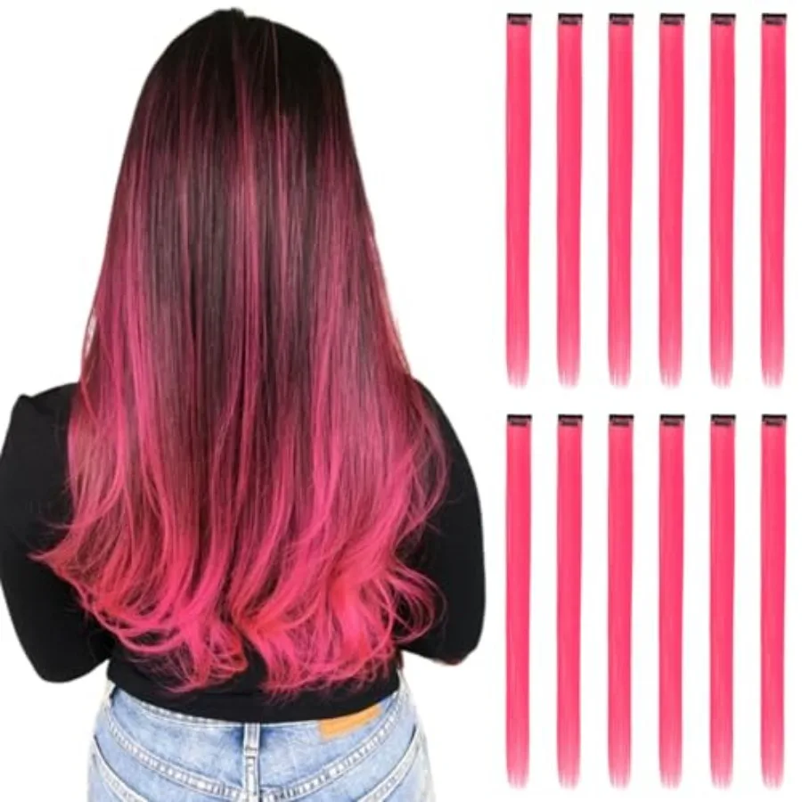 

Colored Hair Extensions Clip In, 12 Pieces, Hot Pink