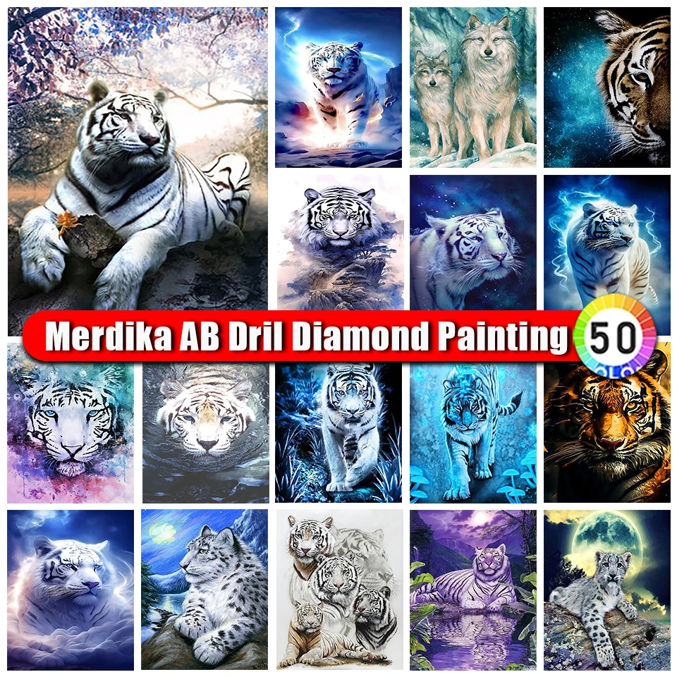 Merdika Zipper Bag DIY 5D AB Diamond Painting tiger picture Kits Full Drill Embroidery Diamond Mosaic Animal Home Decor Gift