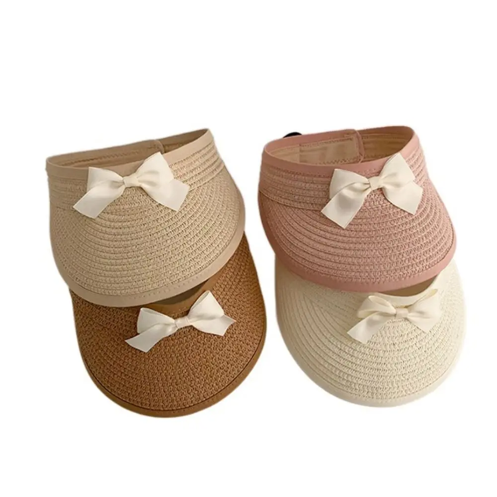 

Fashion Bowknot Baby Straw Caps Anti-UV Empty Top Visor Cap Breathable Adjustable Beach Hat Outdoor