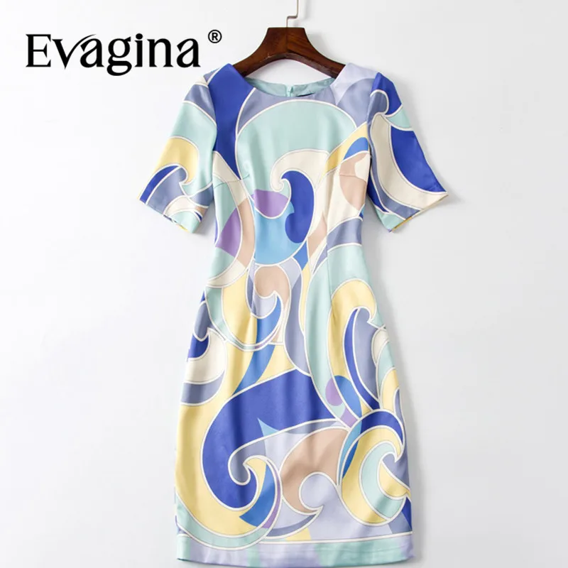 

Evagina Fashion Summer Women's Pencil Dress Wave print Pretty Slim-Fit Hip Wrap Short Sleeve Mini S-XXL Dresses