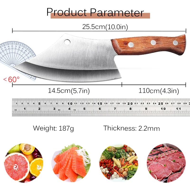 Fishing Knife Stainless Steel Chinese Chef Knife for Meat Fish Fruit Vegetables 4Cr14Mov Kitchen Knife Butcher Cleaver Knife