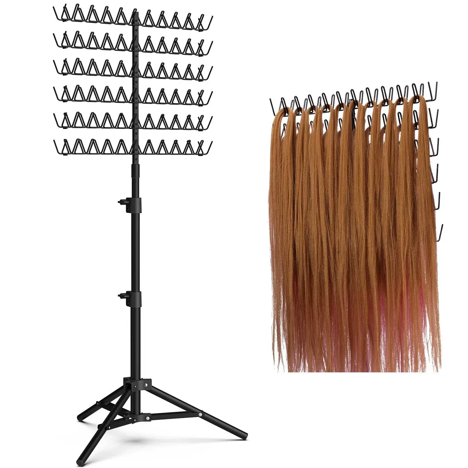 Hair Braiding Rack Tripod Base 2 Side Foldable for Hair Stylists Lightweight 43.31 to 59.06 Inches Height Adjustable Hair Stand