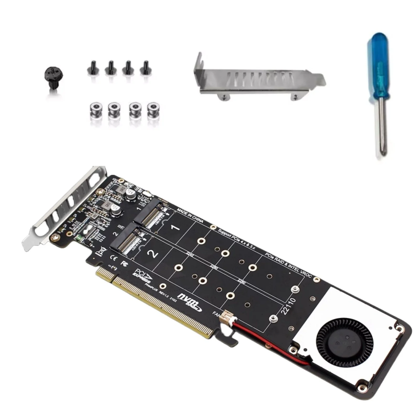 PCI-E 4.0 X16 To M.2 M-key Nvme X4 SSD 2242/2260/2280/22110 PCIe 16X RAID Array Expansion Adapter Split Card for 2U Server Case
