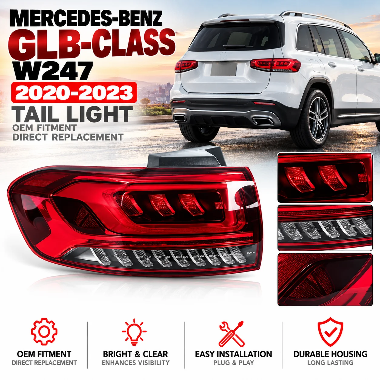 For Mercedes-Benz W247 GLB-Class GLB180 GLB200 GLB220 2020-2023 Tail light Rear Bumper Light Stop Brake Lamp Turn Signal Warning