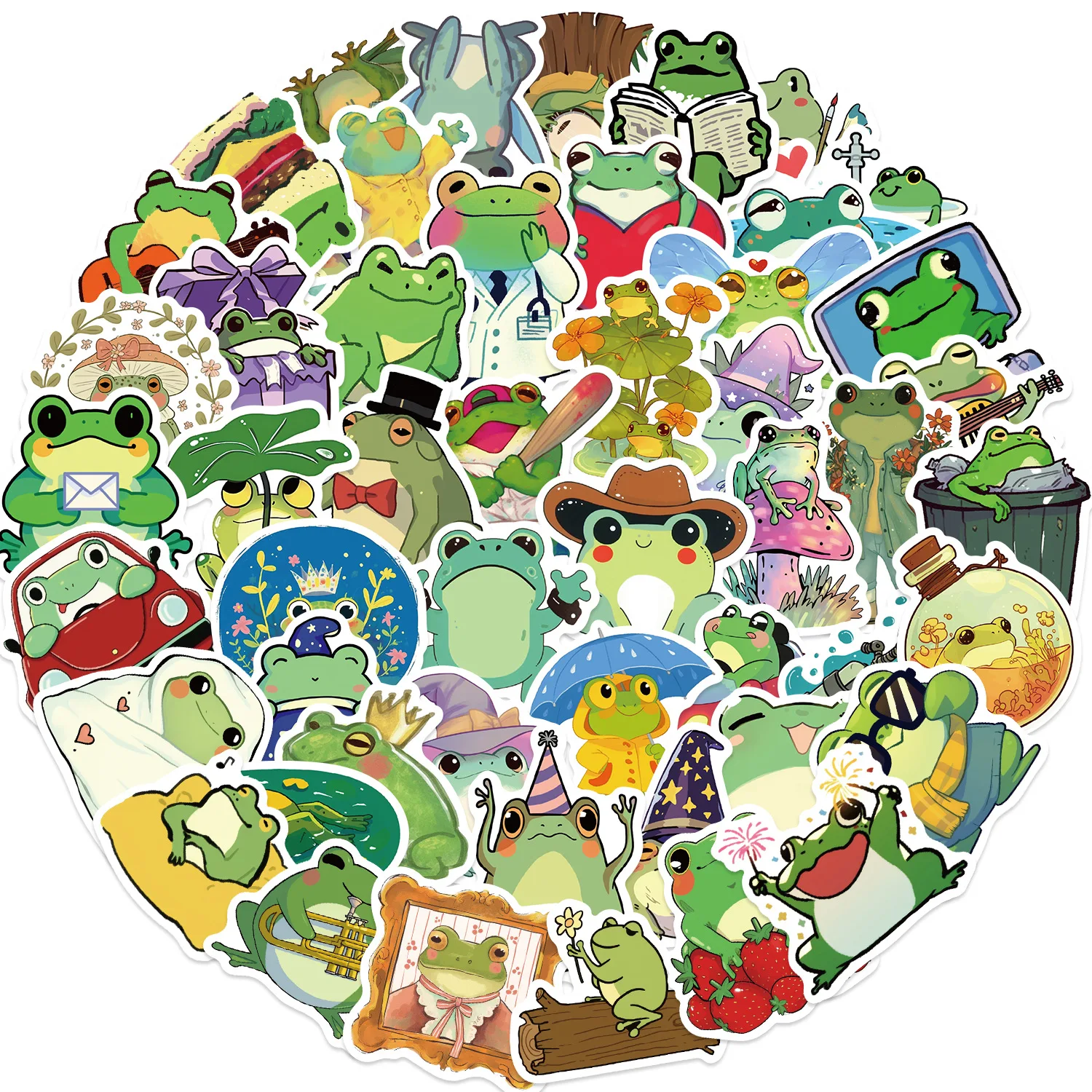 50pcs Cute Frog Animals Cartoon Graffiti Stickers DIY Phone Guitar Laptop Notebook Suitcase Cup Waterproof Sticker Kids Toy