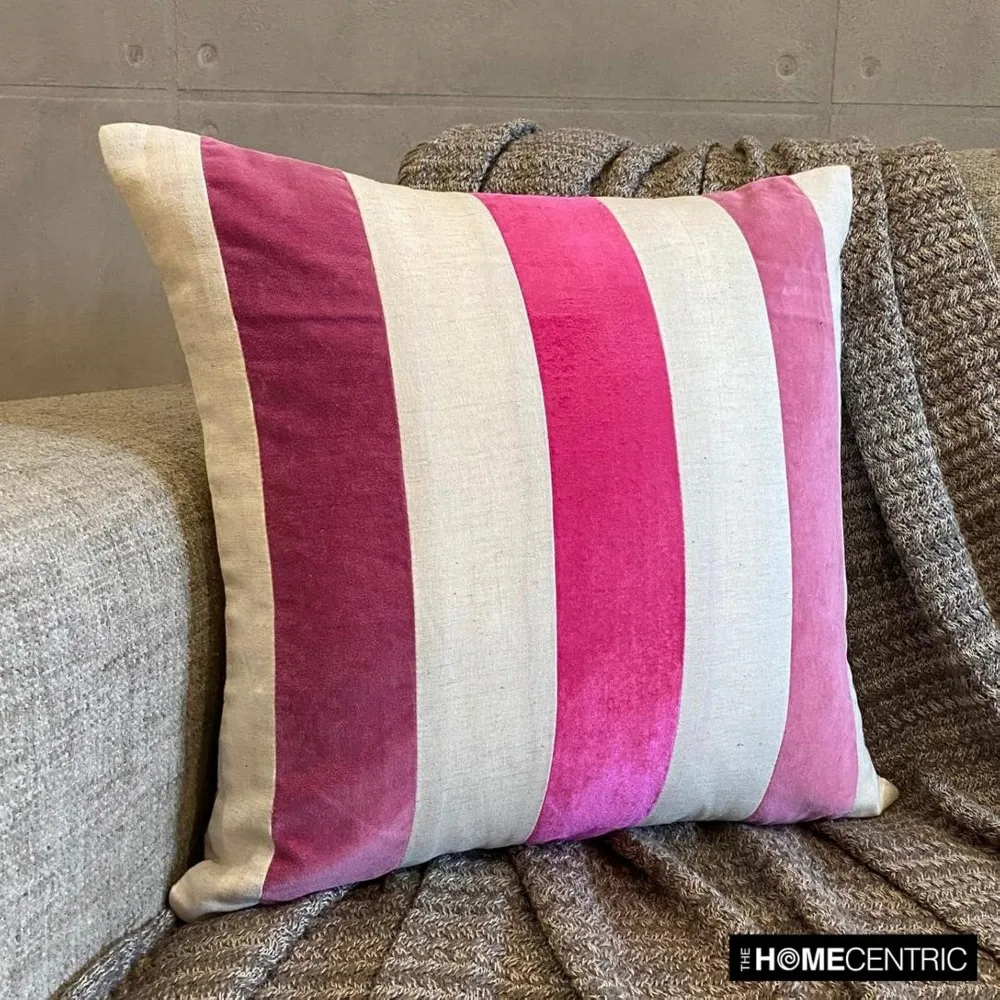 أغطية وسائد مخملية مرقعة، 20 × 20 بوصة، أغطية وسائد تحجب اللون الوردي، مجموعة من 2