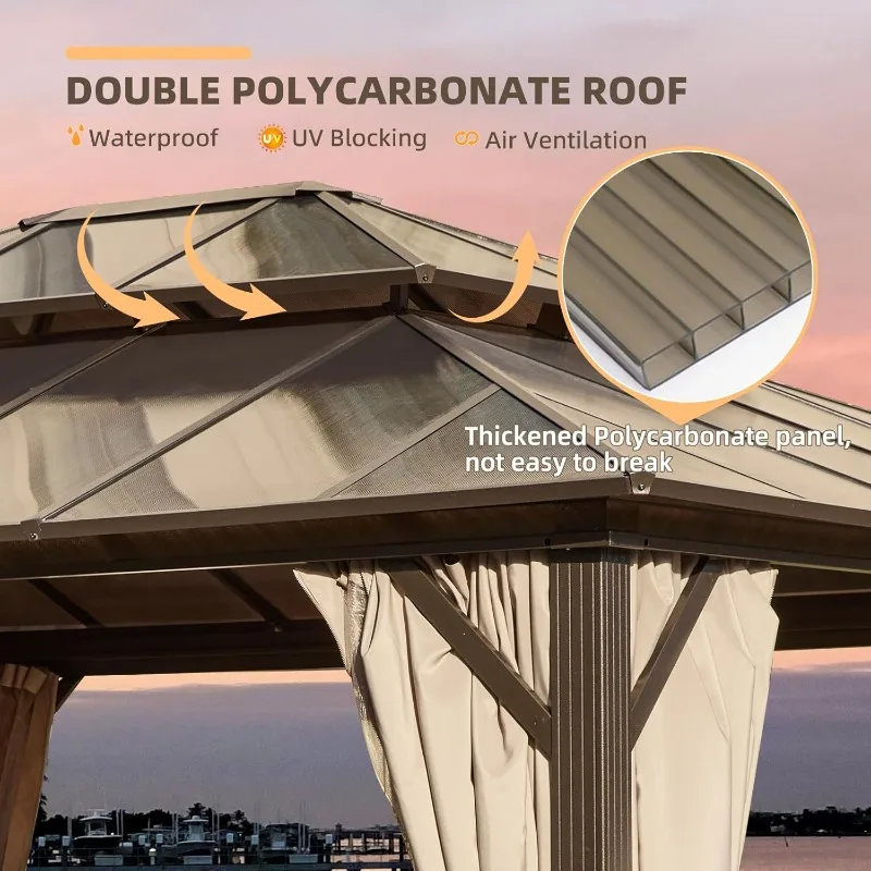 أكشاك صلبة مقاس 12 × 14 بوصة، وإطار من الألومنيوم ومظلة من البولي كربونات، مع شبكة #4