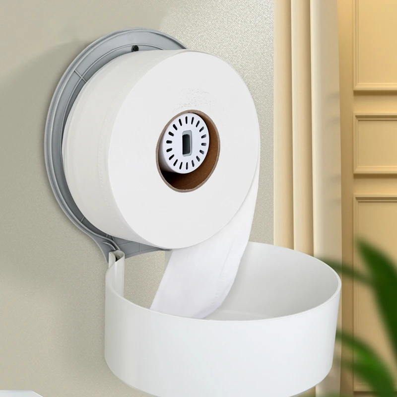 Plastic manual toilet wall hanging tissue holder oversized roll paper distributor with lock