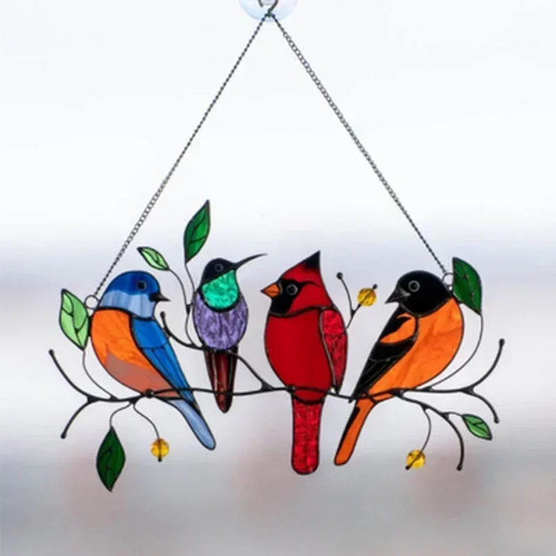 Creative Fashion Decor Crafts Metal Panel Window Wall Hanging Birds Stained Glass Light Catcher Hanging Accessories Supply