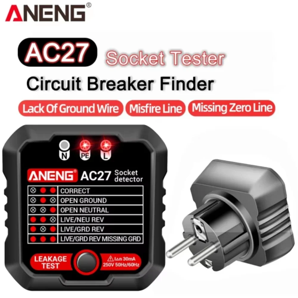Soquete Tester Teste de Tensão Soquete Detector Ground Zero Line Polaridade Phase Check Tool Circuit Checker ue Eua Plug Aneng-ac27