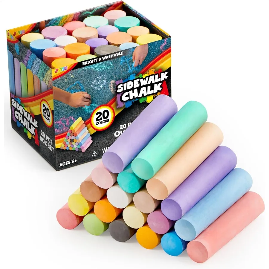 

20 PCS Washable Sidewalk Chalks Set in 20 Colors NonToxic Jumbo Colored Chalk for Painting for Outdoor Games School Supplies Pa