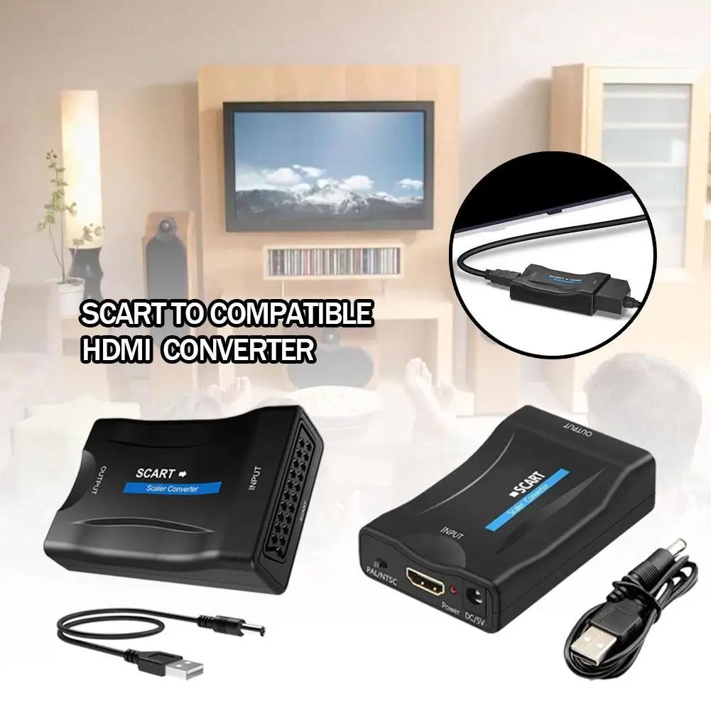 1080P SCART To HDMI Compatible Video Audio Converter Support PAL NTSC3.58 NTSC4.43 SECAM PAL/M PAL/N Standard TV Format Input