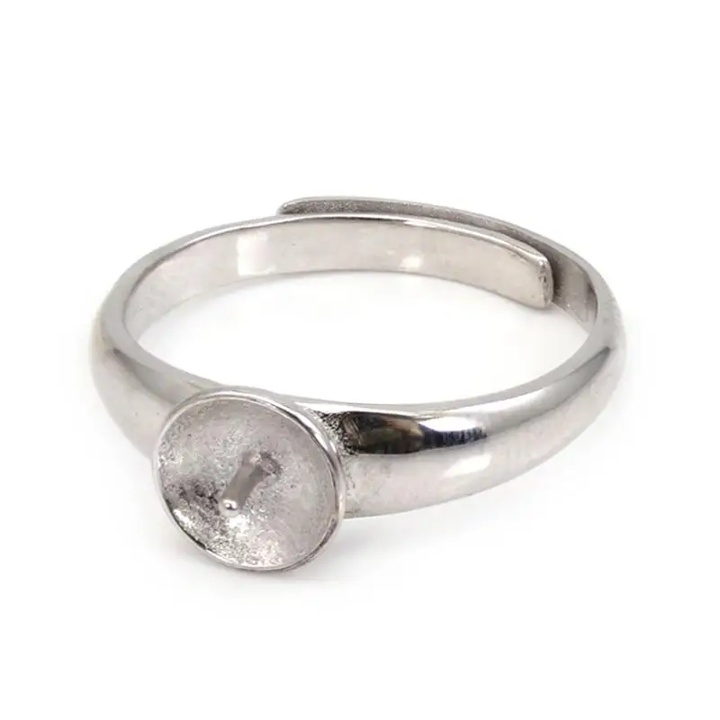 Adjustable thick ring for semi pierced - Rhodium-plated 925 silver x 1pc