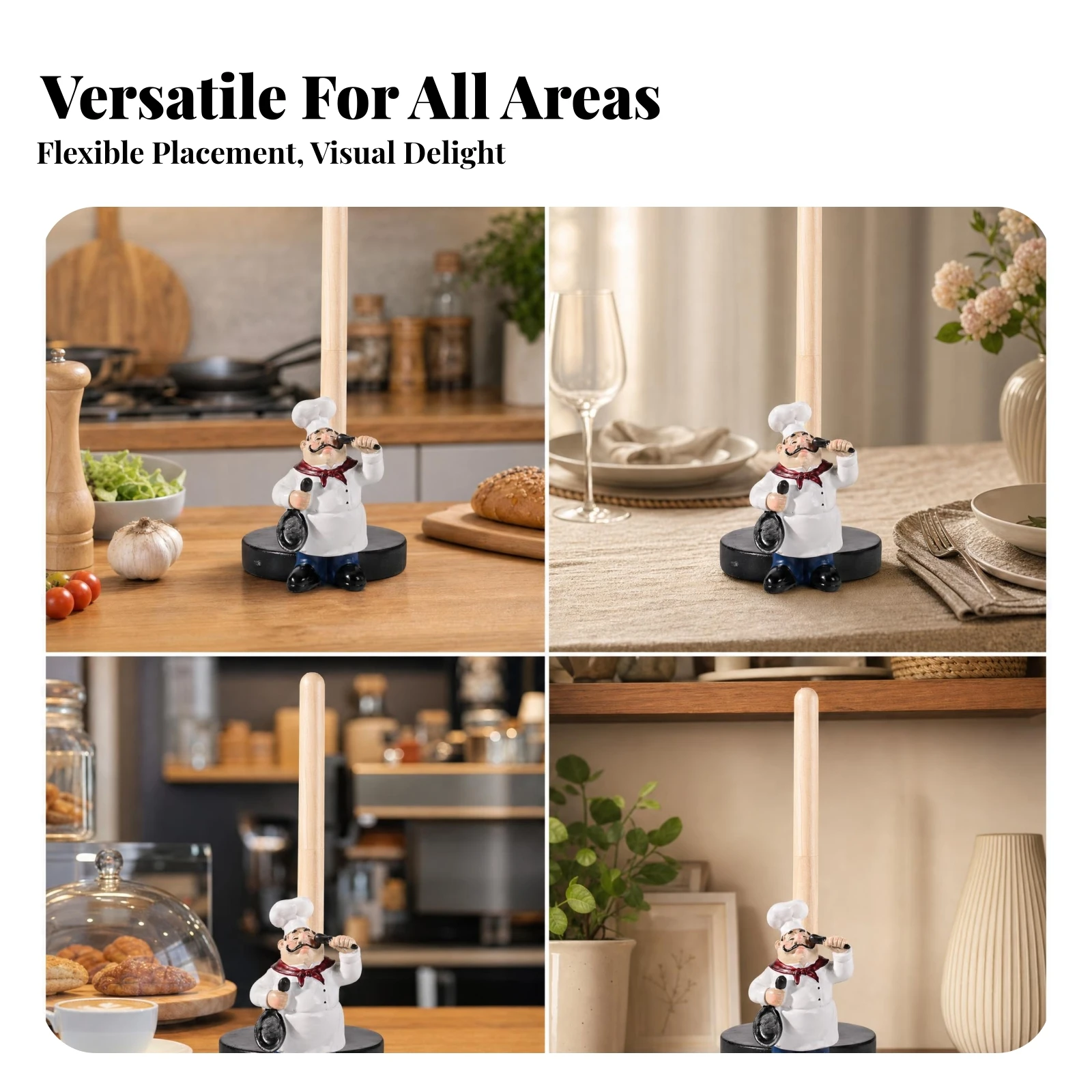 Chef Paper Towel Holder Glossy Finish Tabletop Paper Towel Holder Kitchen Storage Wooden Dowel for Dining Area, Restaurant