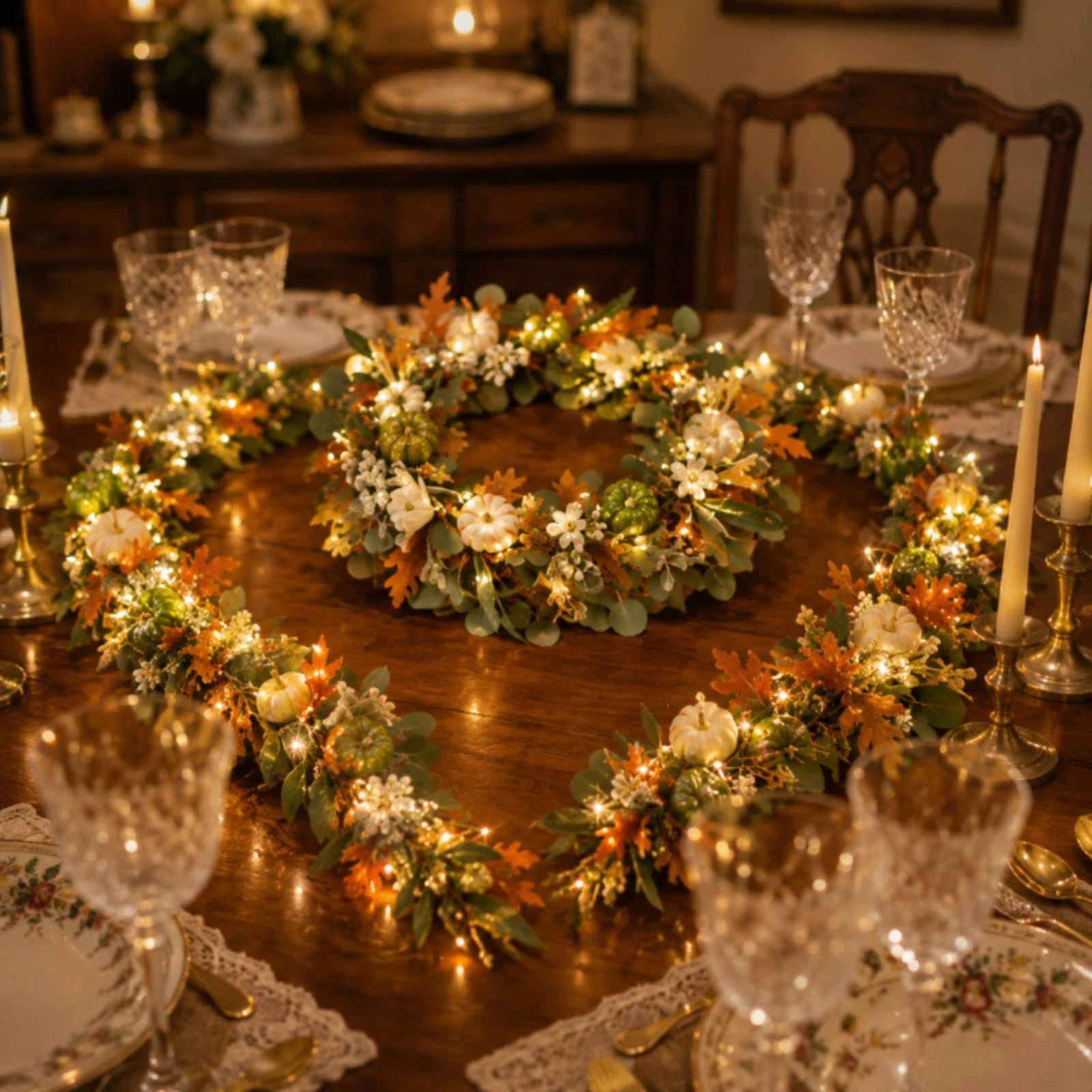 2 Pieces Artificial Vine Garland with Wreath Autumnal Harvest Wreath-and-Garland Display Autumn Decor Bundle Lifelike