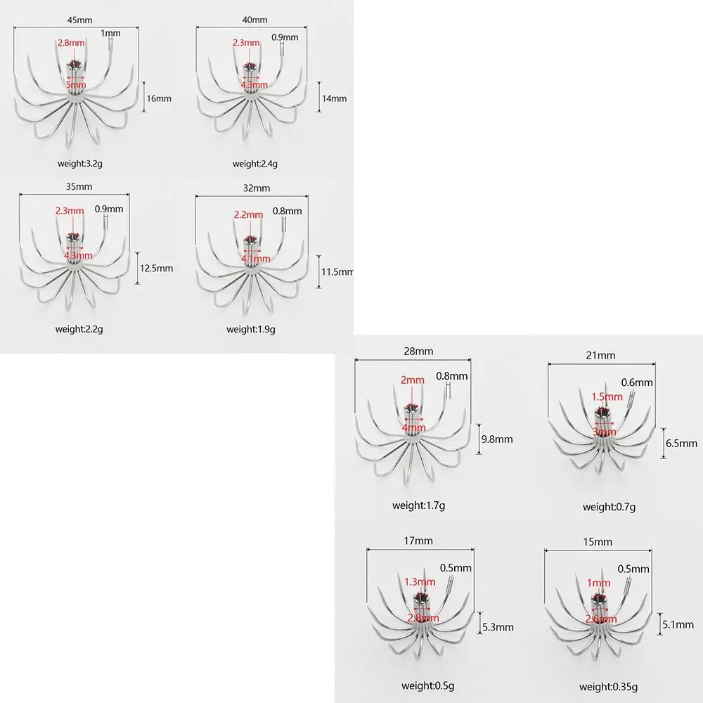 10 Uds. Ganchos de señuelo de calamar y pulpo de acero inoxidable, gancho de remolque de sepia multigarra plateada, gancho DIY para paraguas