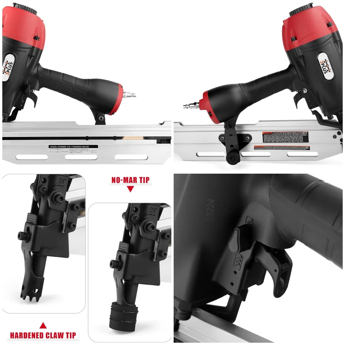 

HFN90SP 3-in-1 Air Framing Nailer with Adjustable Magazine for 21/28/34 Degree Nails
