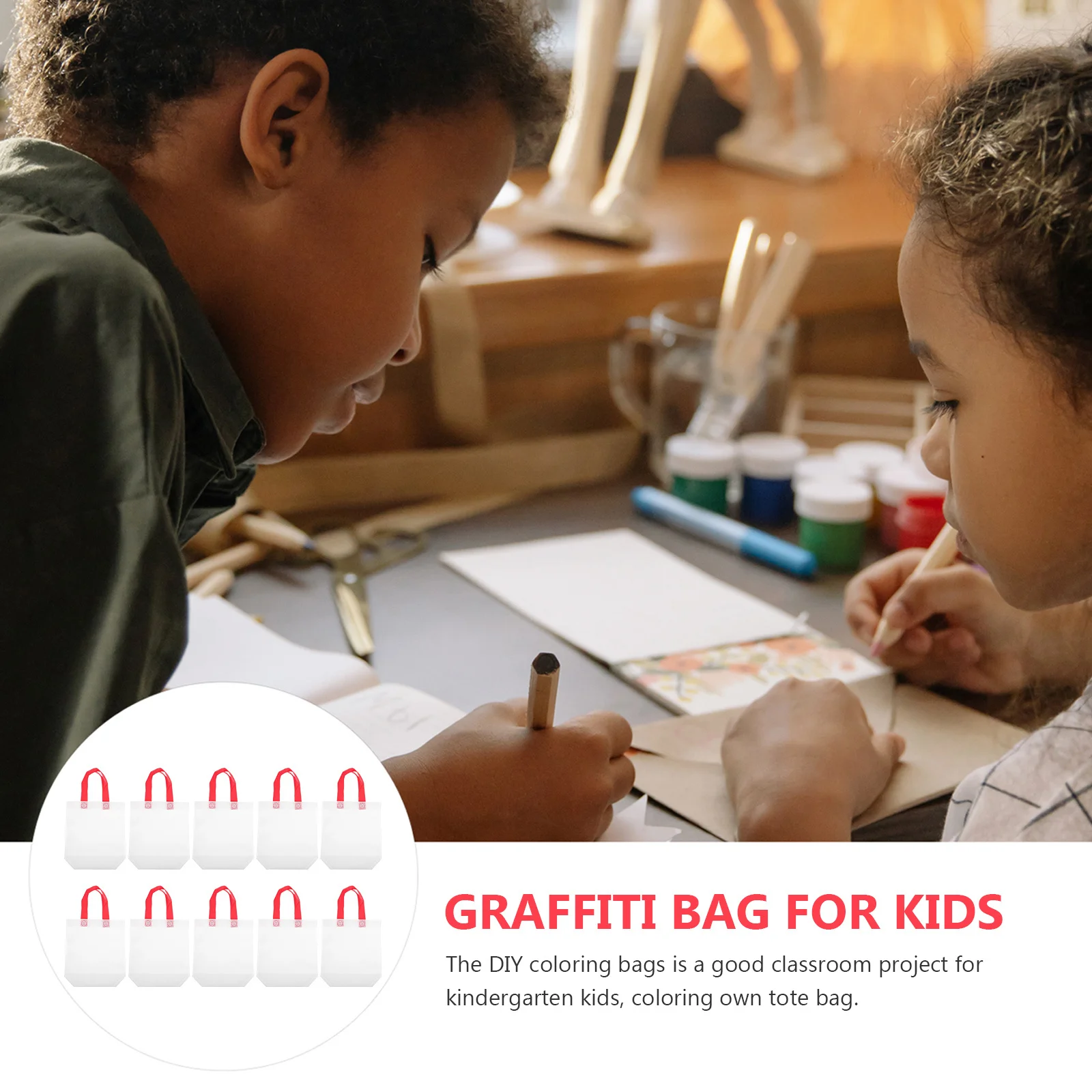 

10Pcs Coloring Graffiti Tote Bags Non-Woven Fabric Thicken DIY Hand-Painted Party Favor Candy Storage for Kids Art Craft