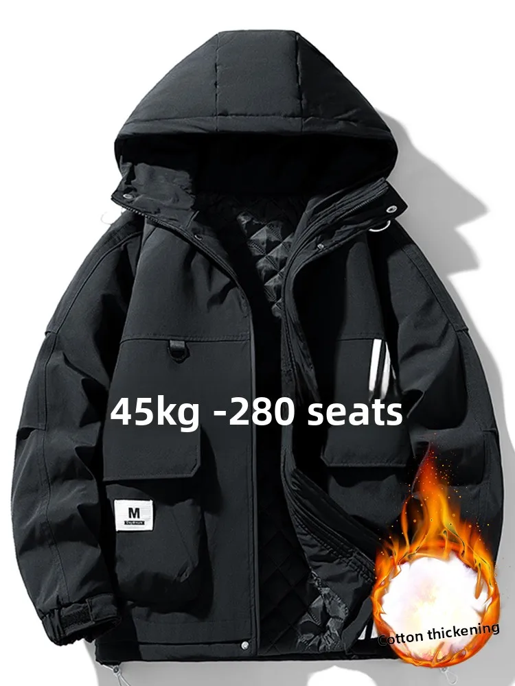 

Men's Hooded Cotton Jaet Autumn Winter Warmth Brand Faionable Large Size Loose Fit Anti-Cold Coat Youth Casual Sle