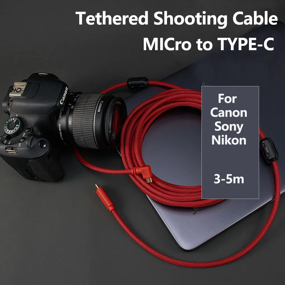 USB C TYPE-C Micro 5Pin Elbow DSLR Camera Computer Tethered Shooting Cable for Canon 90D 850D 200D Mark II Sony A7 Nikon D5600