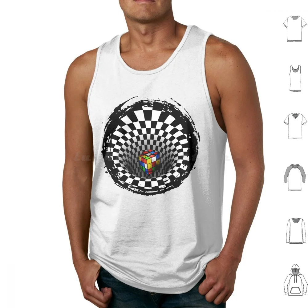 Ilusión Camisetas sin mangas Chaleco Sin mangas Ilusión óptica Negro Blanco Abstracto Grungy Wormhole Down The Rabbit Hole Blackhole Trippy
