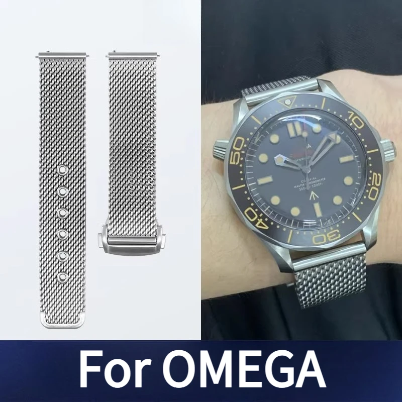 Correa tejida de acero inoxidable para hombre, correa de reloj Original OMEGA SEAMASTER 300m 210 007 James Bond 60th Anniversary Milan Mesh Strap