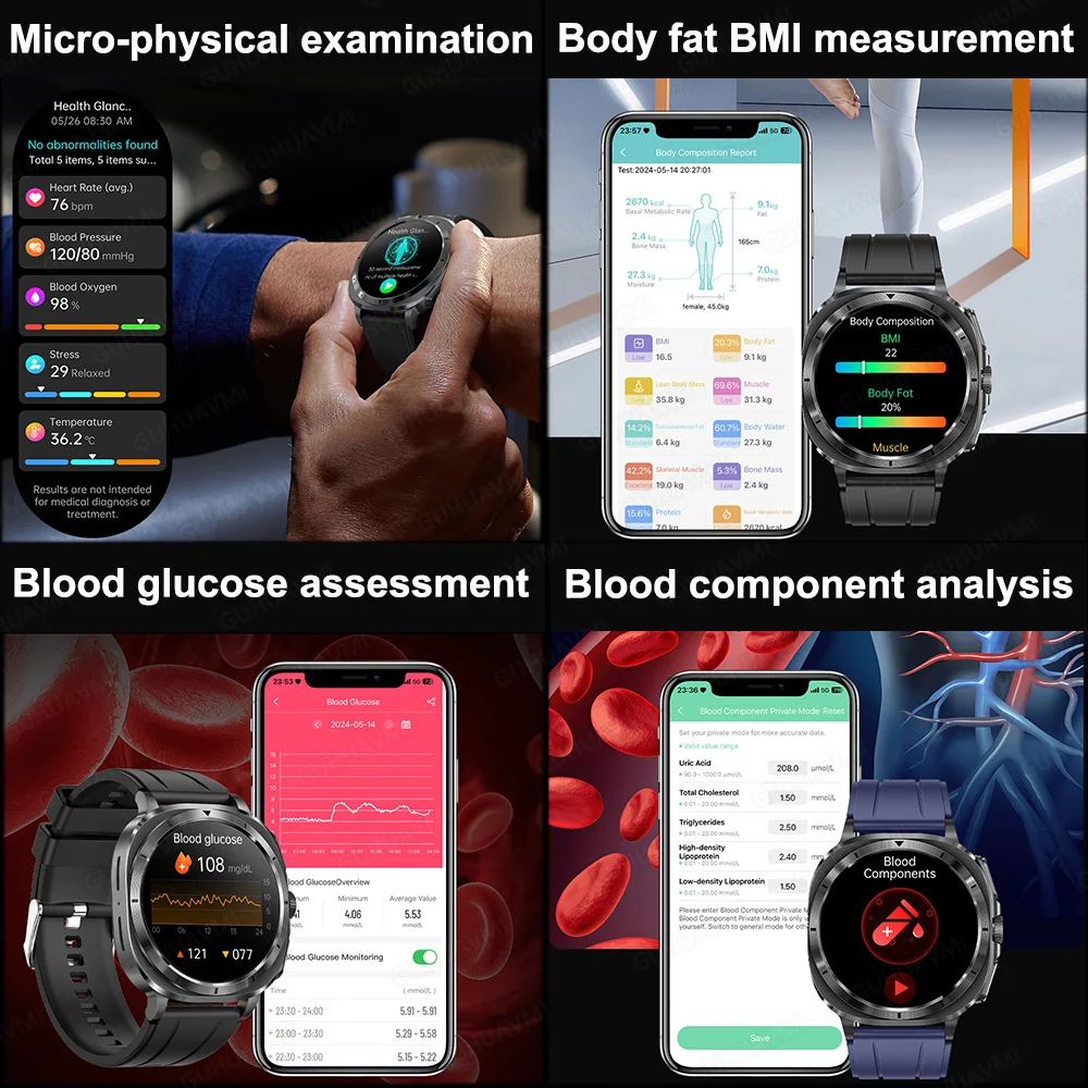 2025New ECG+PPG Laser Monitor Blood Glucose Smart Watch Men Heart Rate Uric Acid Sports NFC Smartwatch Health For Samsung Galaxy