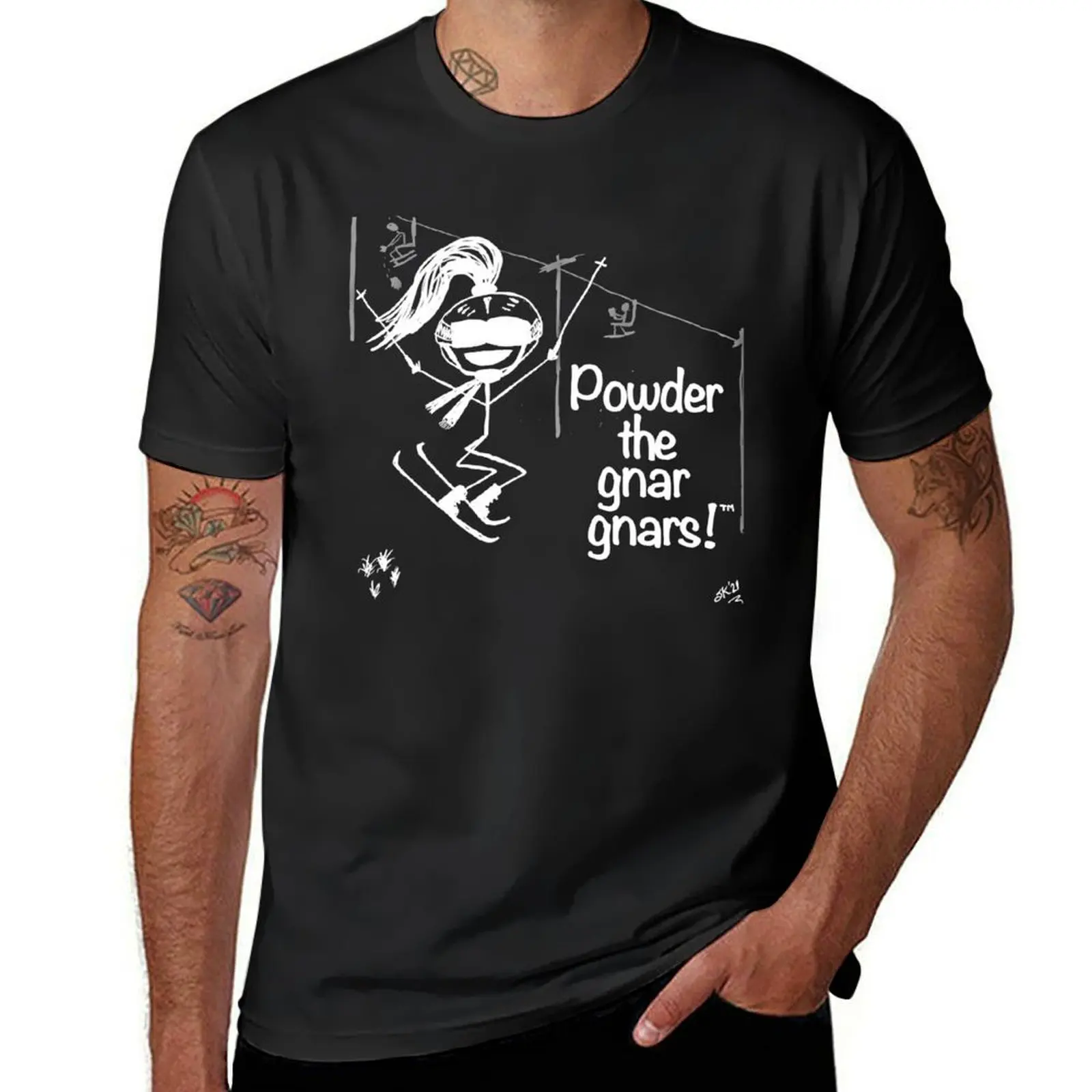 

Powder the gnar gnars! White Ink PONYTAIL!! T-Shirt valentines boutique clothes cotton graphic tees summer top t shirt men