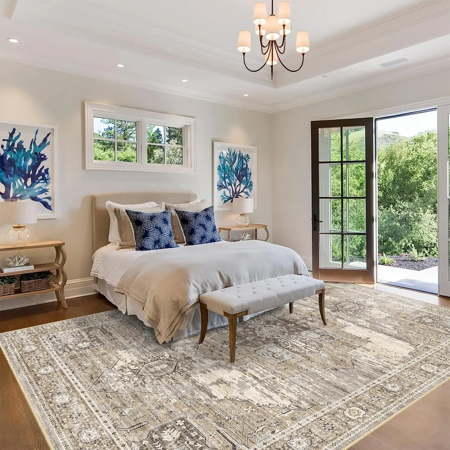 Washable 9x12 Area Rugs - Large Rugs for Living Room Stain Resistant Carpet Vintage Rugs for Bedroom with Non Slip Backing Home