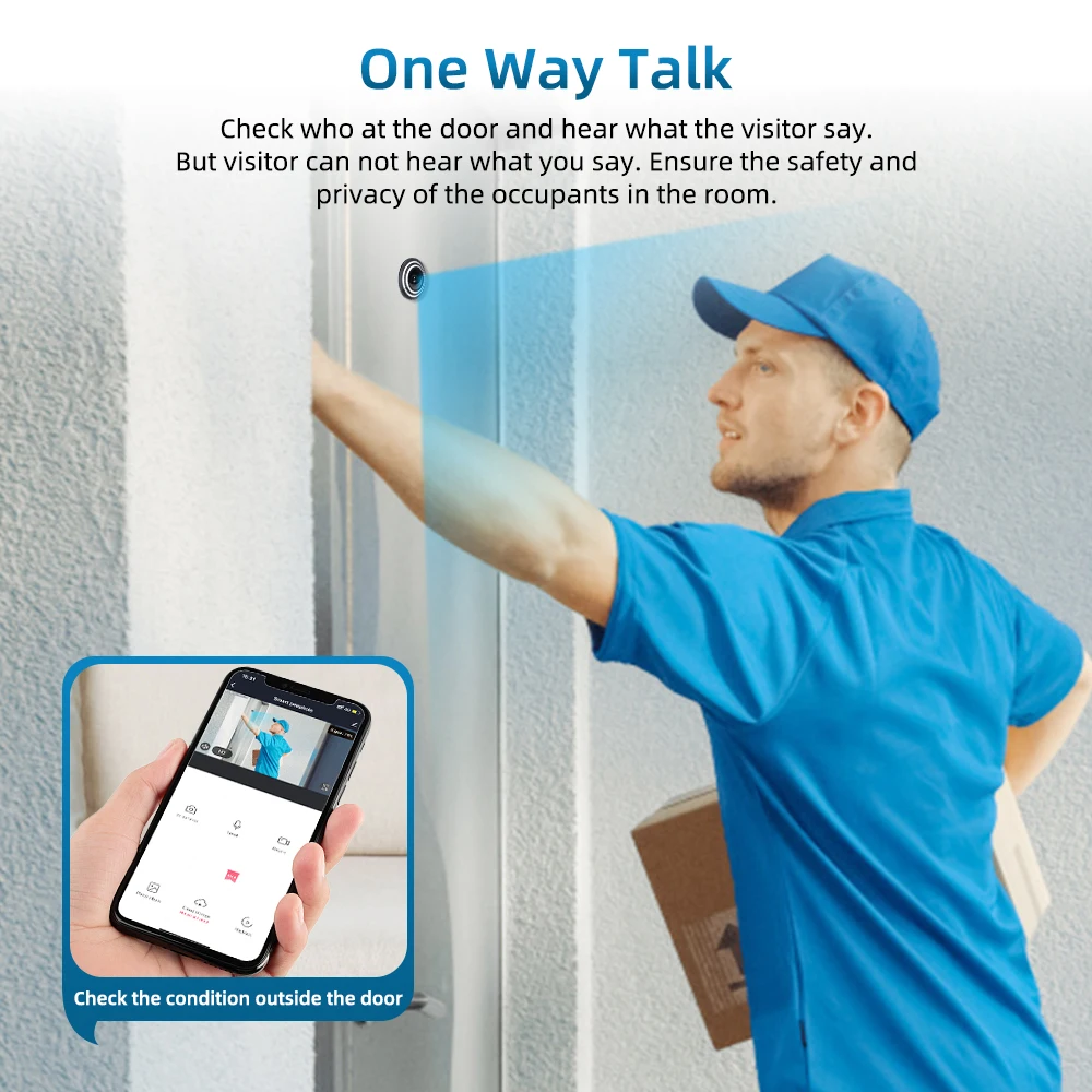 كاميرا Electop WiFi اللاسلكية Mini Peephole 5G 2.4G TUYA Eye 150 °   سجل صور فيديو لمشاهد الباب المخفي بزاوية واسعة