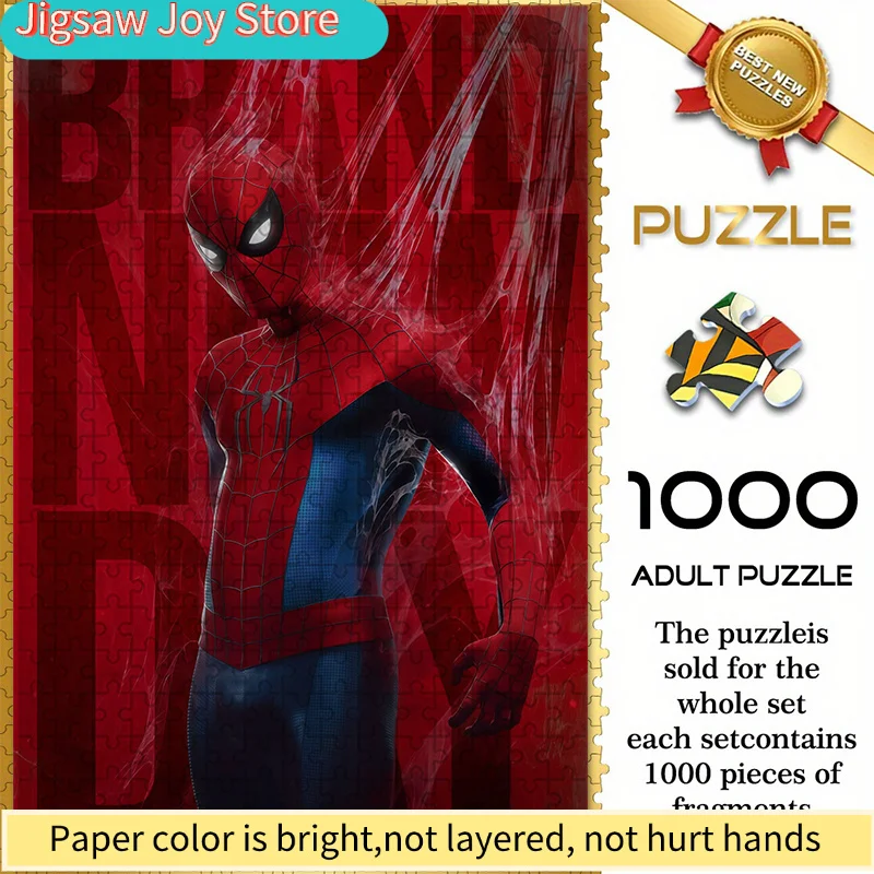 

of Marvel Spider-Man Themed Seamless Puzzles W26.1.9-89, Featuring a Close-Up Poster of Spider-Man on a New Day with a Red Bac