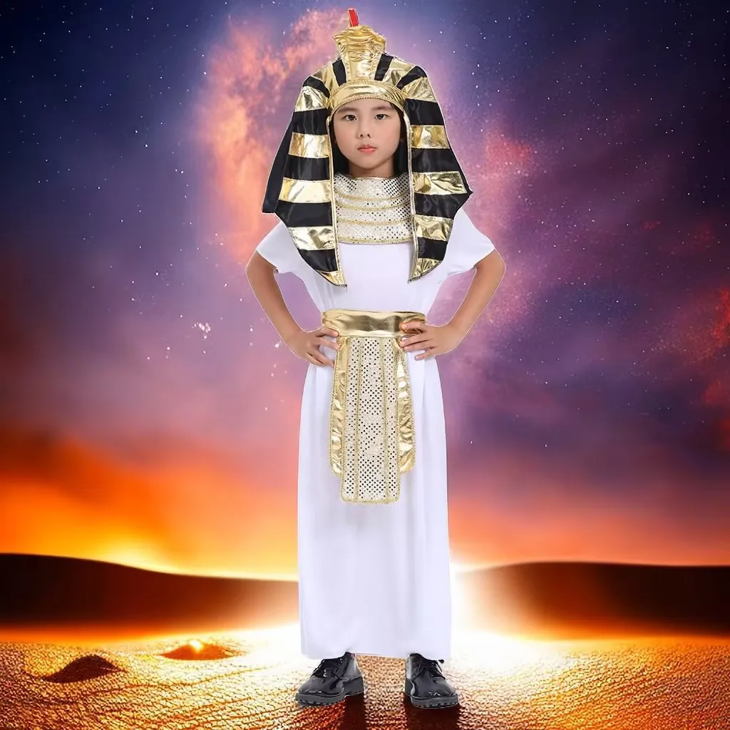 Halloween Acient Egyptische Farao Kostuum Jongens Koning Egypte Outfit Kids Priester Cosplay Roleplay Fancy Dress Voor Kind