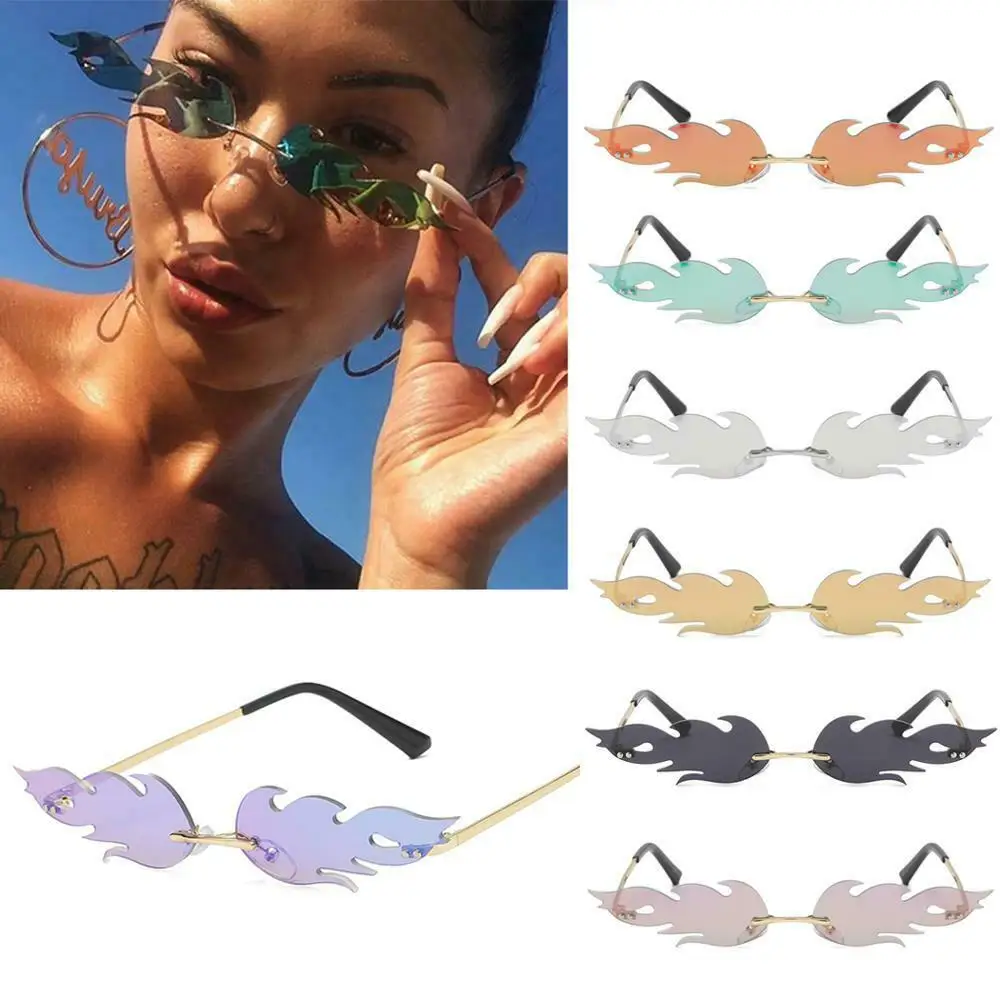 

Women Men Trending Eyewear Rimless Fire Flame Wave Sun Glasses Fashion Sunglasses