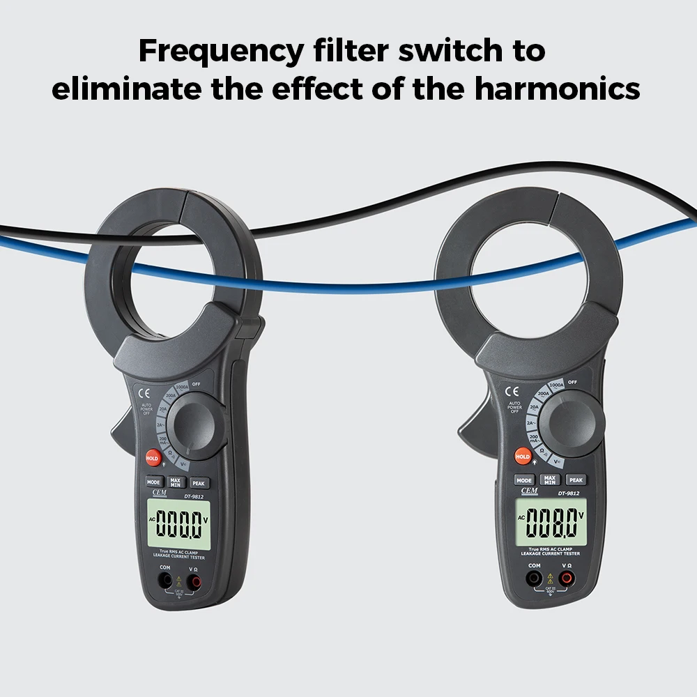 CEM DT-9812 68mm big jaw size 1000A AC Leakage Current Tester clamp meter with Peak hold function