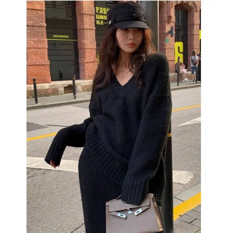 Knit Sweater and Skirt Sets Women Streetwear Autumn/Winter 2024 New Fashion Long Sleeve Pullover Suit for Female