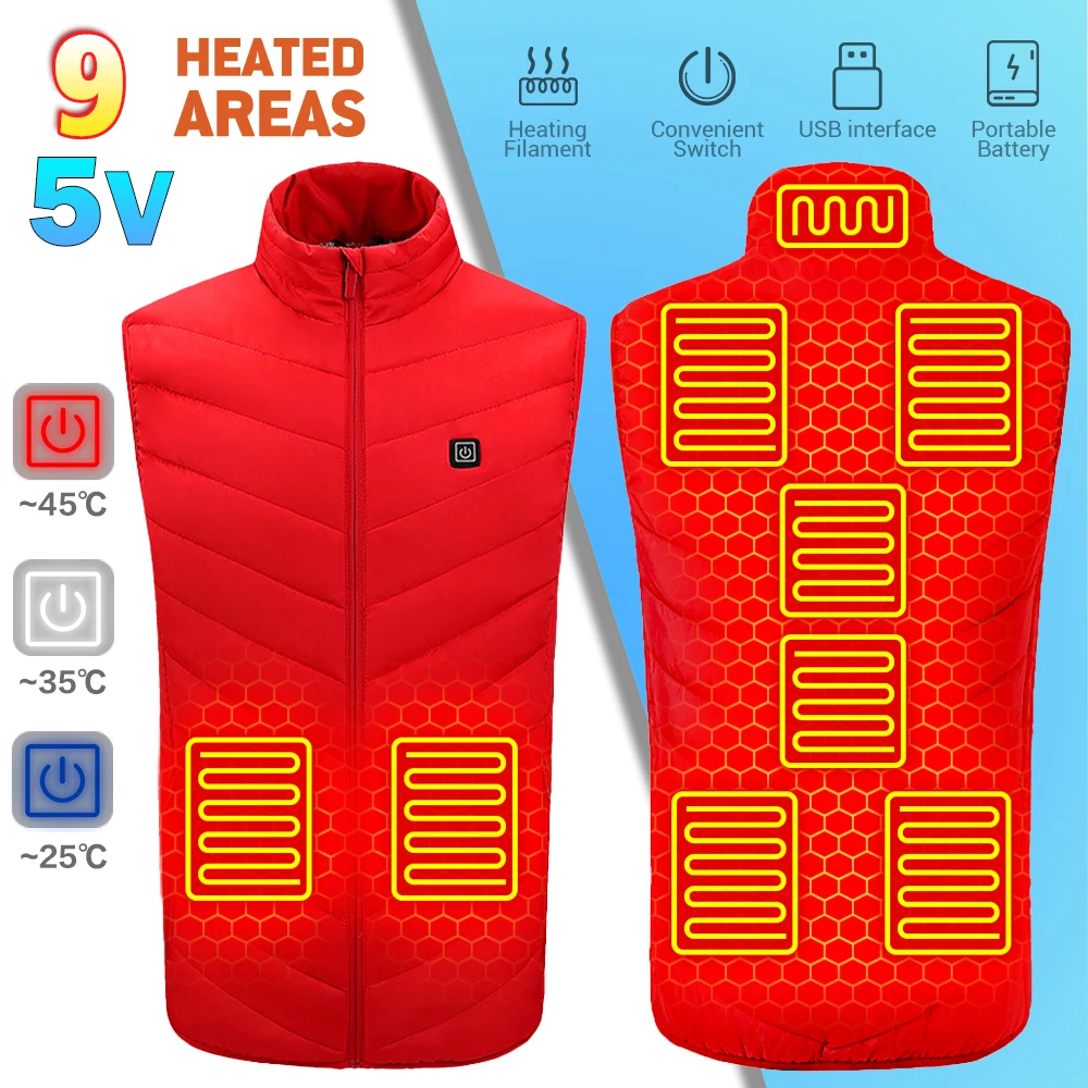 

Heated Vest Winter Thermal Vest USB Powered Clothing Zone 9 Motorcycle Cross-country Skiing Heated Jacket Anti-freeze Vest