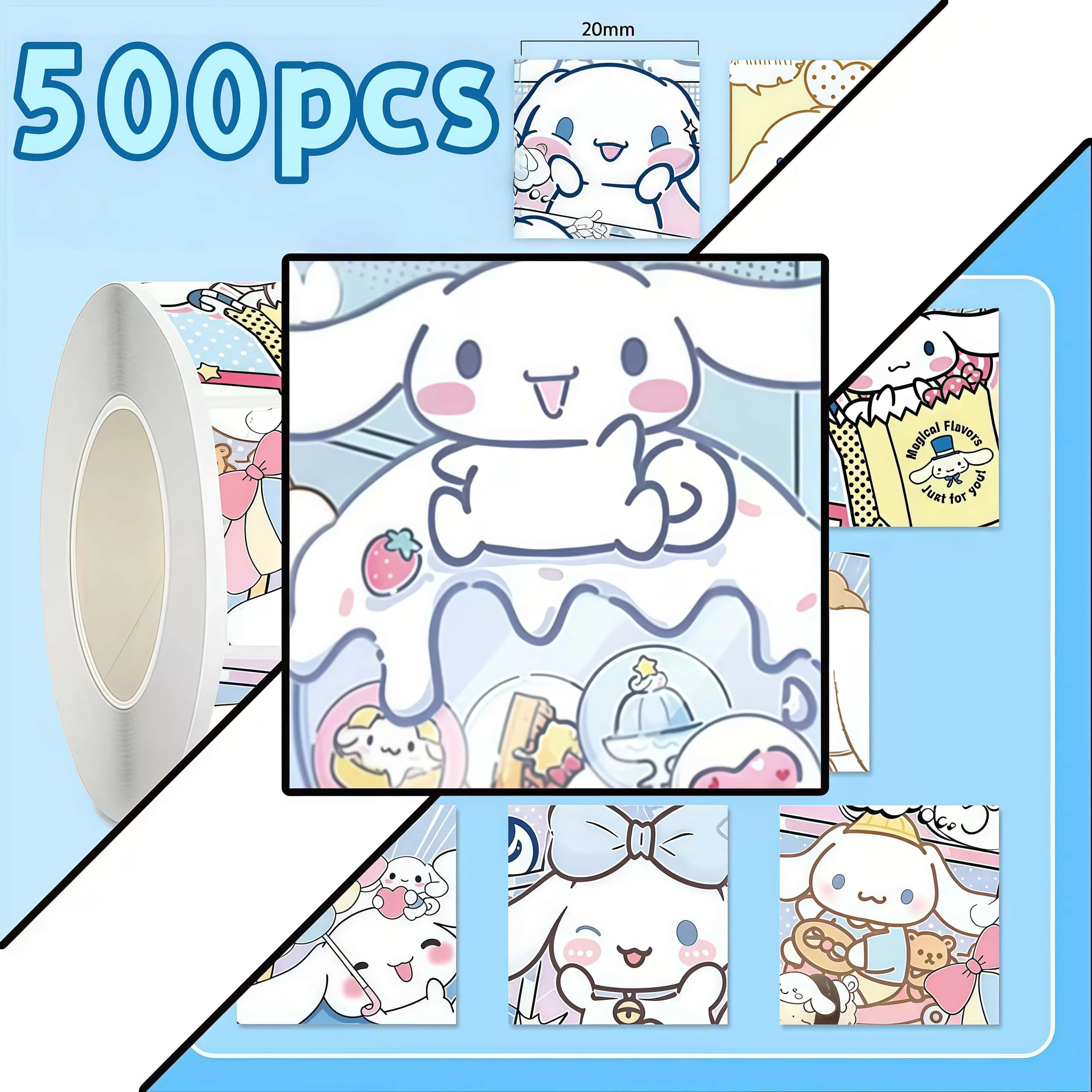 500 قطعة من لفة ملصقات Sanrio Cinnamoroll Kawaii، شارات بتصميم كرتوني لطيف لتزيين المجلة والهدايا #4