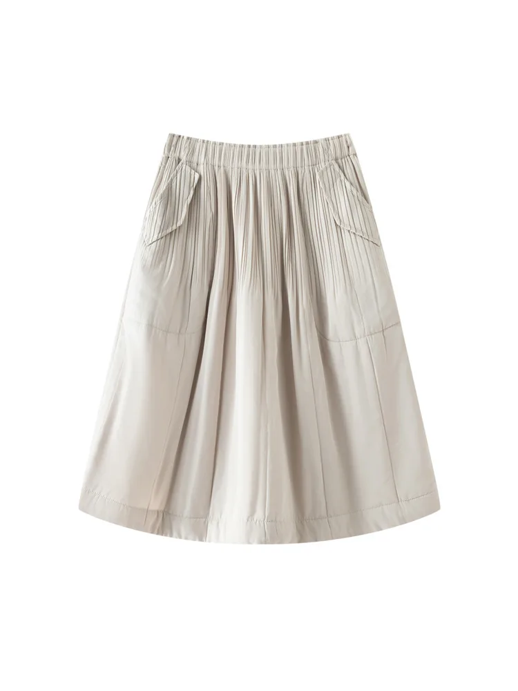 Miyake Fold 2025 Autunno/Inverno New Fold Tinta unita Mezza gonna spessa Donna Versatile A-line in cotone Gonna di media lunghezza a pieghe