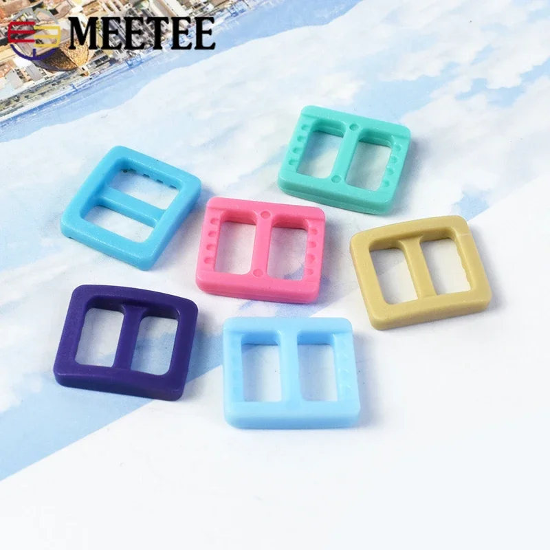 Meetee 100/200Pcs Colorful 10mm Plastic Slider Tri-Glide Adjustable Buckles Dog Collar Harness Backpack Strap Webbing Bag Parts